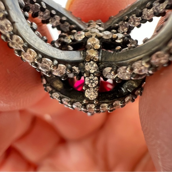 Black Gold Micro Pave Set Ruby & Cubic Zirconia 925 Silver Ring SIZE 5 - Picture 7 of 12